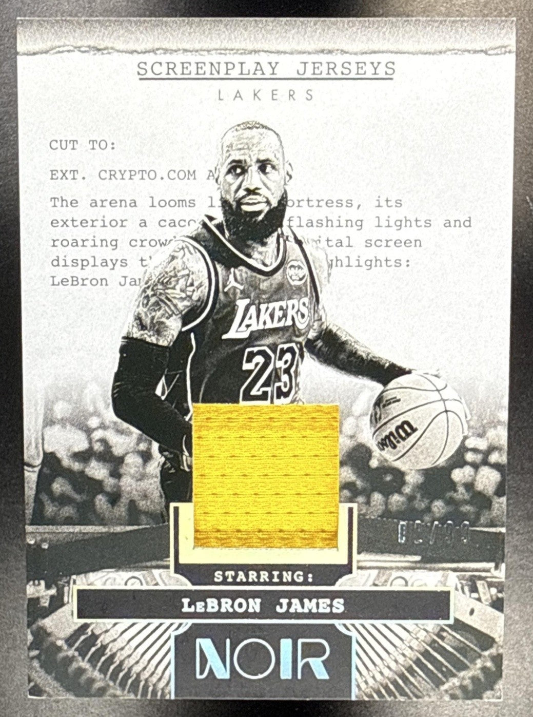 2023-24 PANINI NOIR LEBRON JAMES #SJ-LBJ SCREENPLAY JERSEYS 0/99 PATCH LAKERS