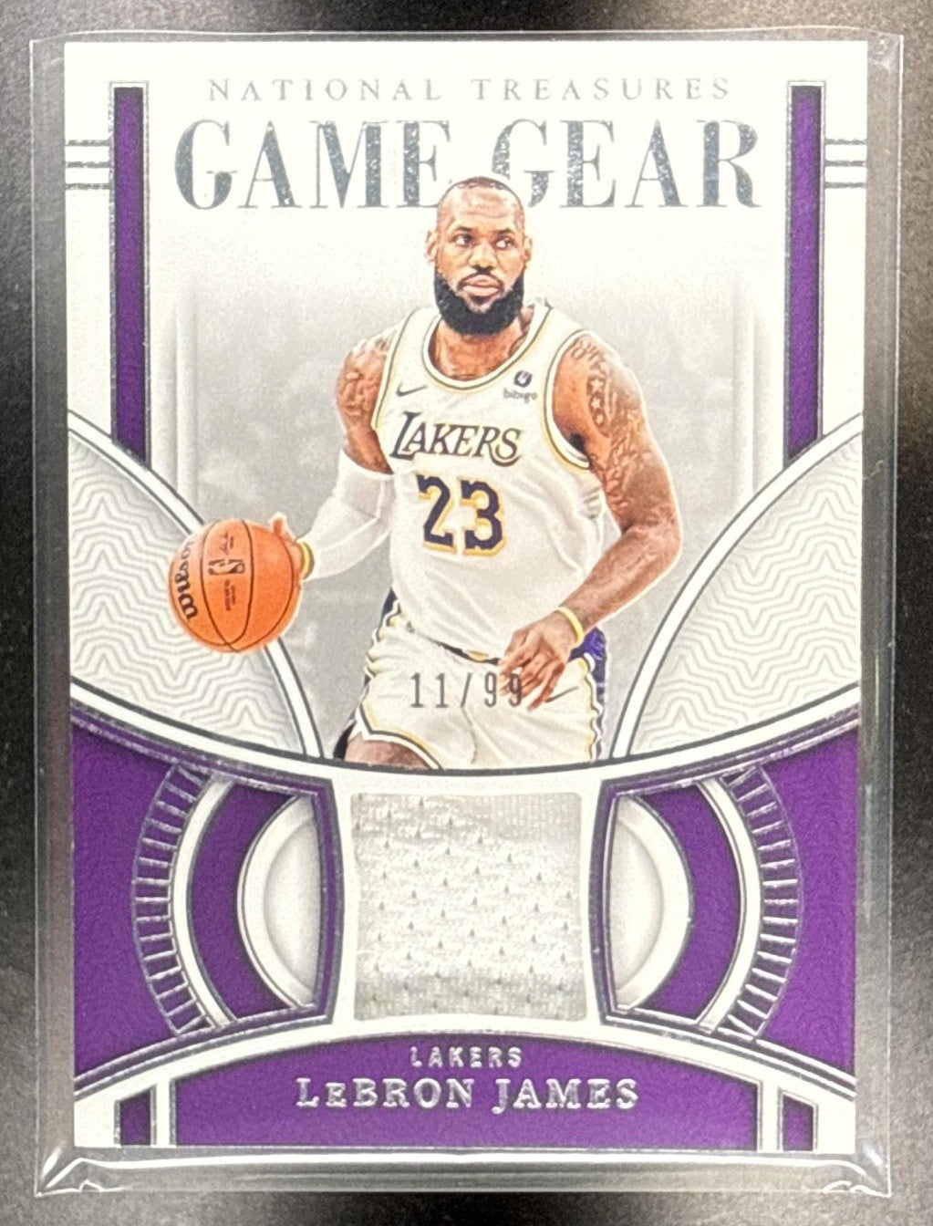 2023-24 PANINI NATIONAL TREASURES LEBRON JAMES #GG-LBJ GAME GEAR 11/99 LAKERS