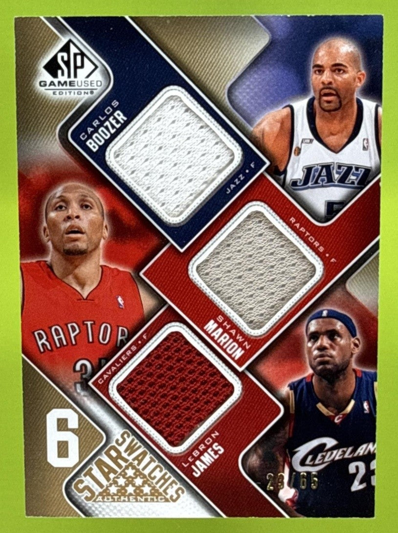 2009 SP GAME USED BOOZER LEBRON JAMES ERVING GERVIN BIRD #NNOSTAR SWATCHES 65/65