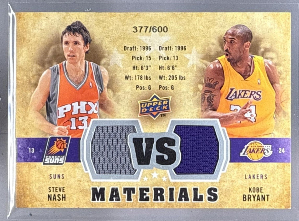 2009 UPPER DECK KOBE BRYANT STEVE NASH #VS-BN VS MATERIALS BRONZE /600