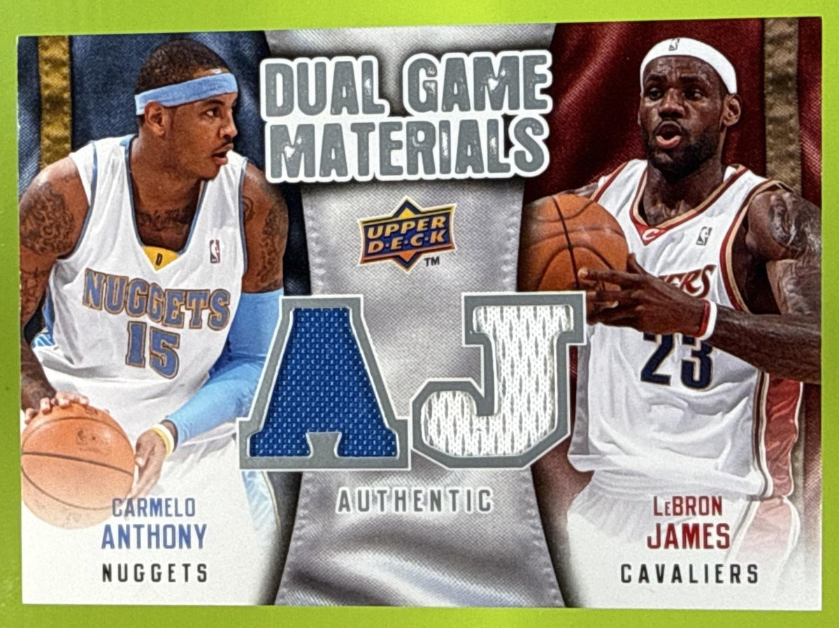 2009-10 UPPER DECK LEBRON JAMES CARMELO ANTHONY #DG-JA DUAL GAME MATERIALS HAWKS